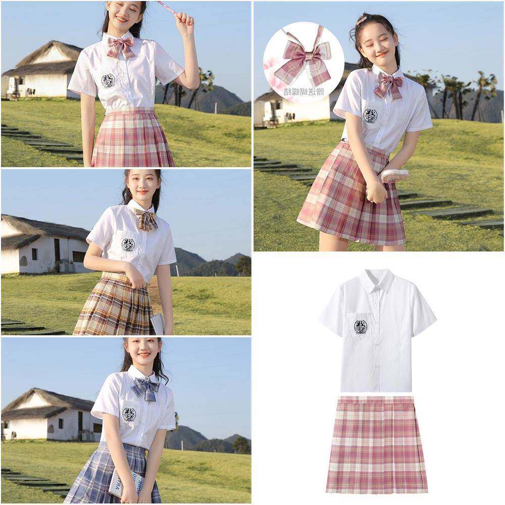 JK制服套装正版夏季少女小学生大童初中学院风短袖衬衫格裙两件套