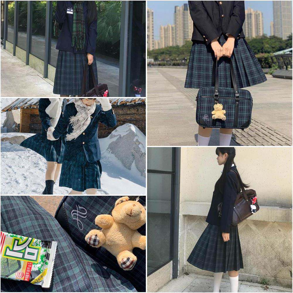 【深夜幻境】#海苔#墨绿格优等生JK制服格裙学院中长百褶裙半身裙