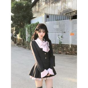 收腰显瘦甜美学院风撞色拼接百褶连衣裙女 失落乐园纯欲短裙秋季