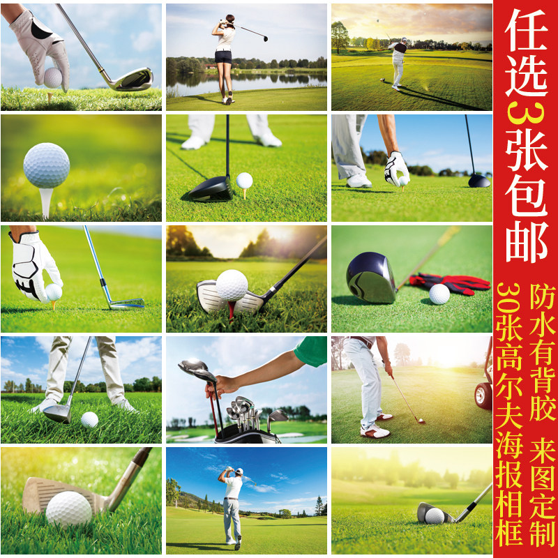 高尔夫球贴画球杆挂画体育运动馆背景墙酒店会所球场相框装饰画
