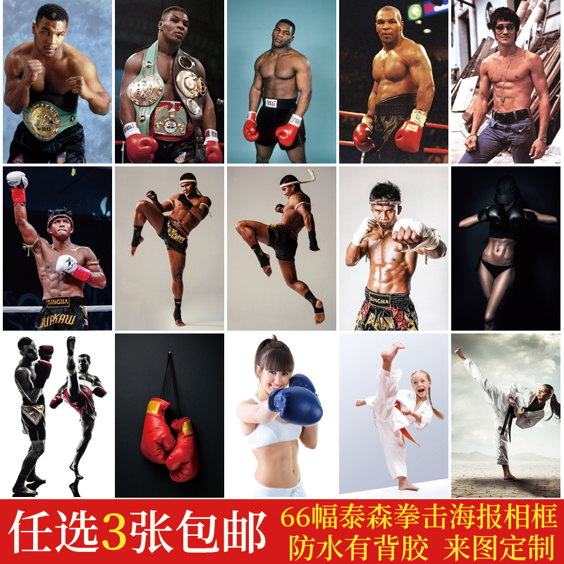 泰森格斗拳击李小龙播求搏击空手道装饰贴画挂画海报背景墙画相框