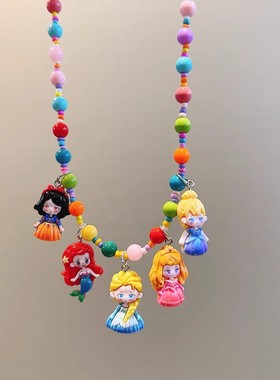 儿童配饰女童卡通公主串珠项链小女孩艾莎库洛米吊坠颈链宝宝首饰
