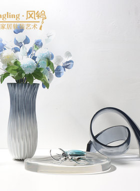 现代简约创意蓝色折纸树脂花器样板间酒店玄关客厅家居装饰