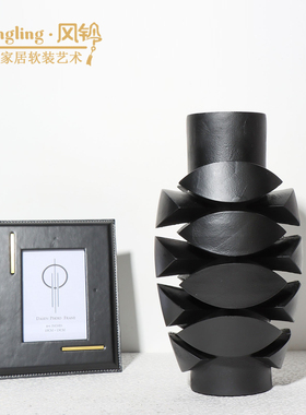 简约现代黑色树脂花器相框样板间酒店客厅书房几何金属摆件