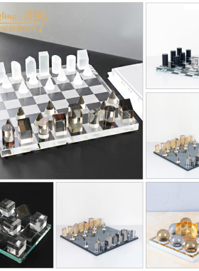 欧式创意水晶国际象棋书房摆件