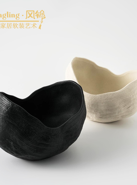 现代简约几何黑色陶瓷花器酒店民宿样板间客厅摆件装饰花瓶