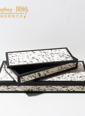 简约现代实木马毛储物盒首饰盒样板间酒店玄关客厅卧室软装