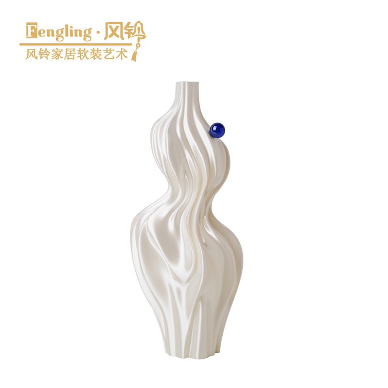 现代简约几何丝绸光感复合材质花器样板间酒店客厅曲线花瓶