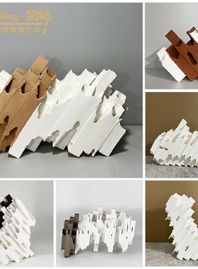 现代黄白相间陶瓷花器摆件样板间售楼处别墅玄关装饰品摆设