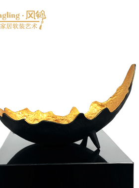 现代轻奢金属树叶水果盘金色欧式软装弯月形摆件客厅收纳盘