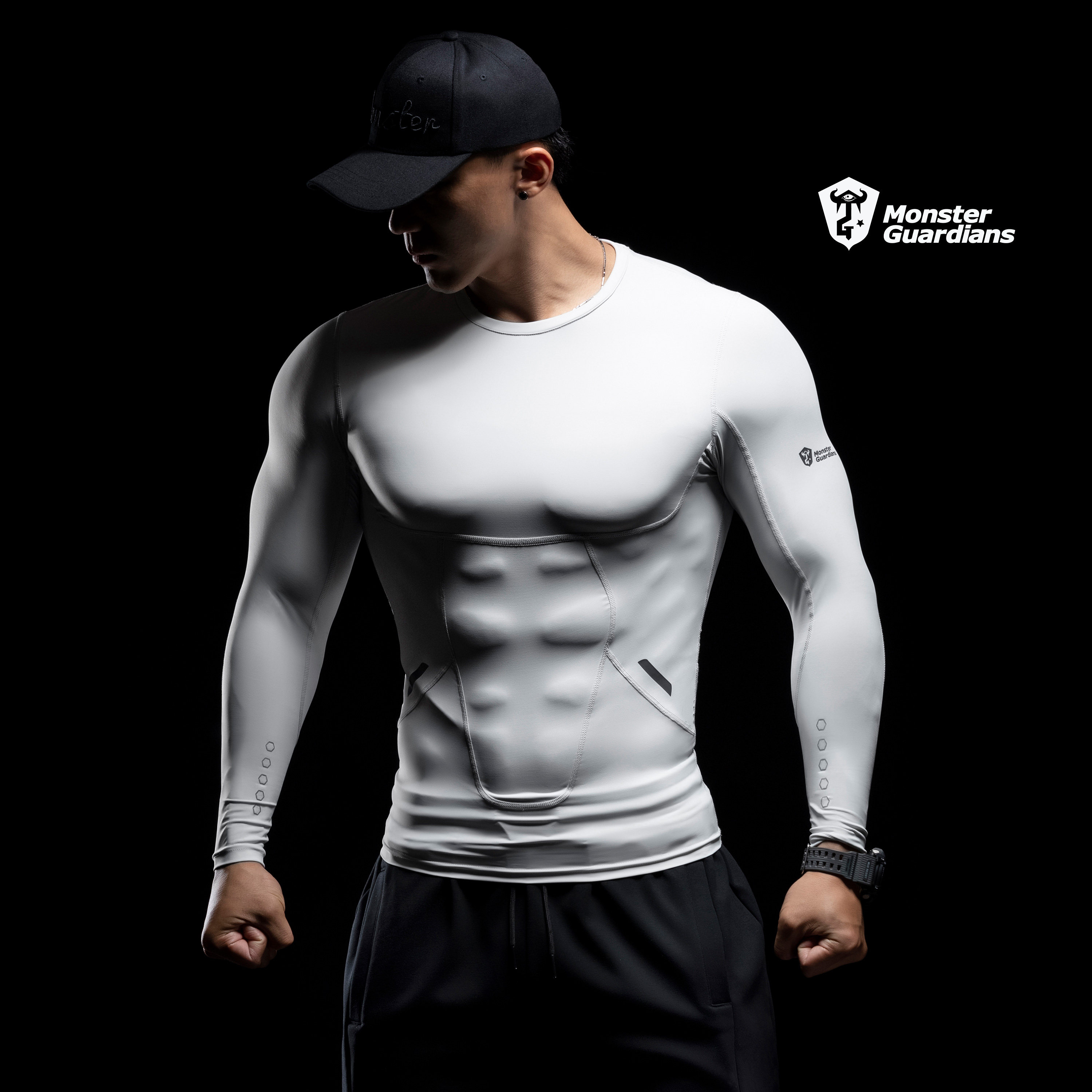 monster guardians冬季长袖紧身衣男健身训练长袖篮球跑步保暖