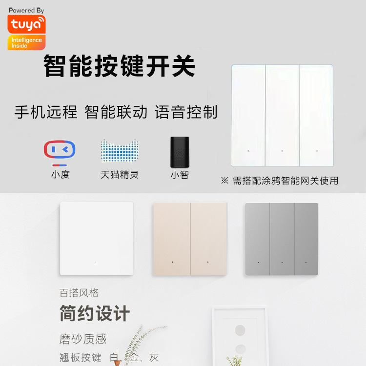 涂鸦智能app零火按键开关天猫精灵小度音箱语音智能联动定时控制