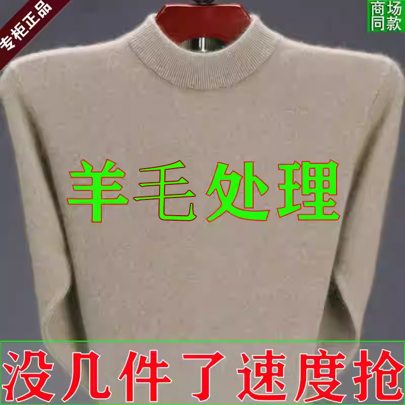 秋冬中青年加厚半高领100毛衫男