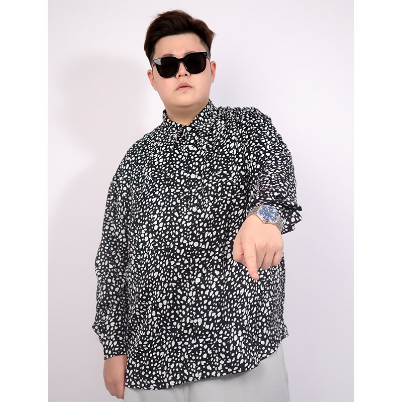 加肥加大印花圆点休闲长袖衬衣特大码胖子宽松免烫衬衫春季新品潮