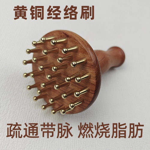 花梨木加纯铜钉黄铜经络按摩梳