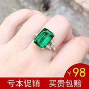 Nhẫn ngọc lục bảo 925 sterling bạc màu carat carat vuông đá quý tourmaline nhẫn mạ vàng trắng 18K - Nhẫn