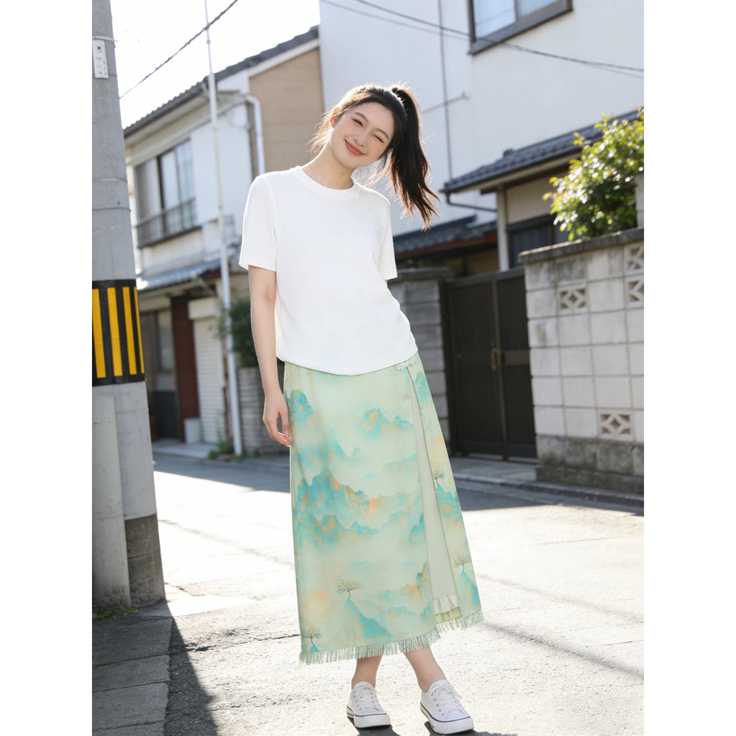 KEIKO 清冷东方美学流苏摆半身裙夏季优雅古风印花开叉显瘦中长裙