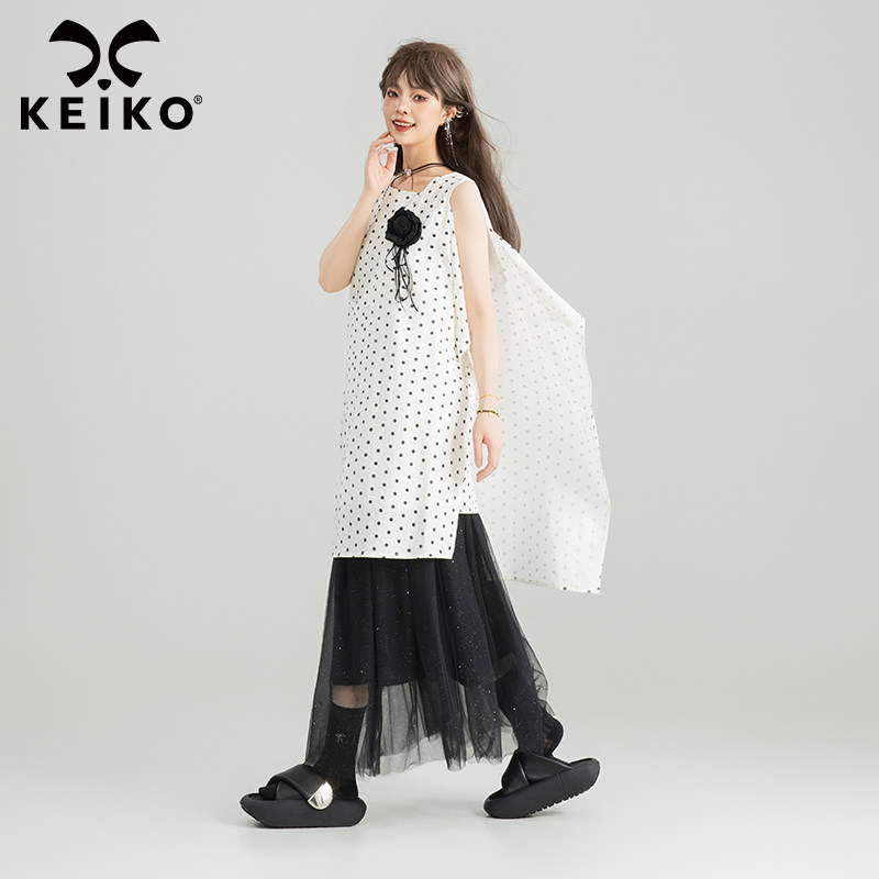 KEIKO不规则设计波点连衣裙