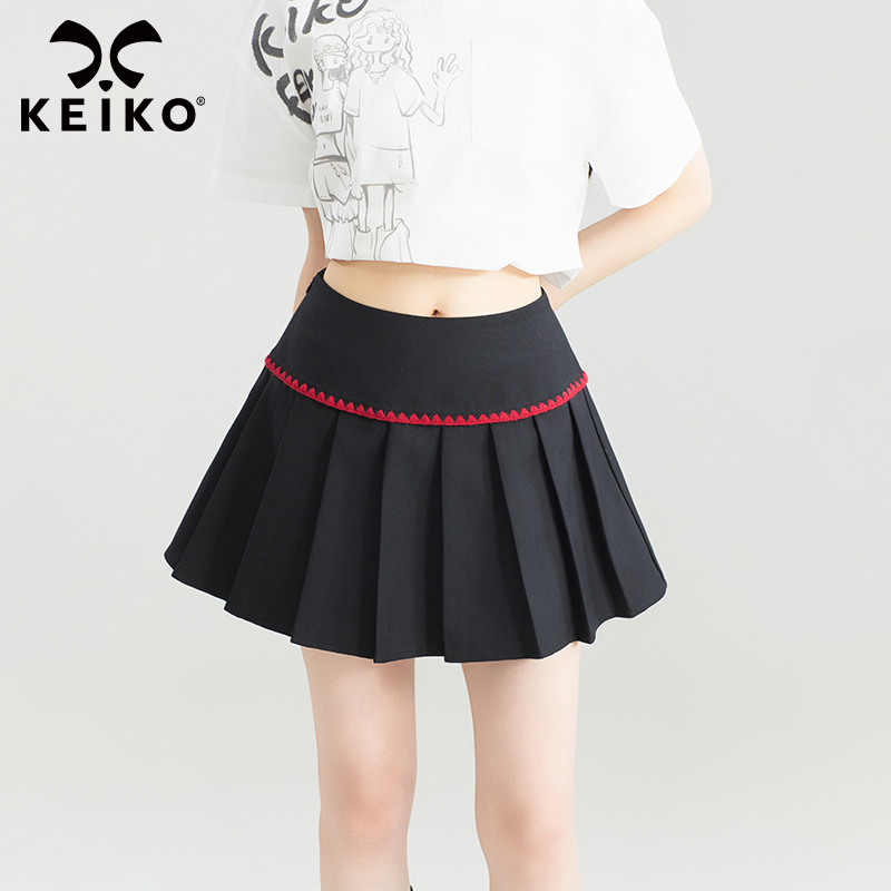 KEIKO贝壳绣黑色百褶半身裙