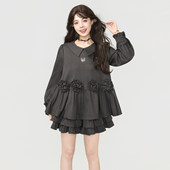 KEIKO 两件套 娃娃领衬衫 智性少女感穿搭立体花饰上衣短裙套装 春季