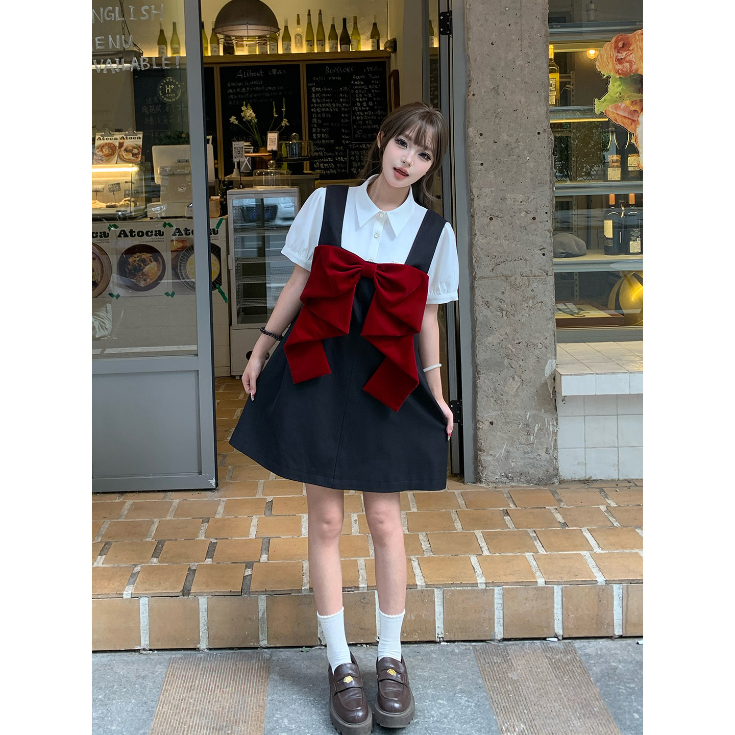 KEIKO 蝴蝶结饰黑色背带裙夏日叠搭甜酷少女风小个子无袖连衣裙