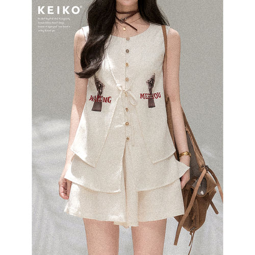 KEIKO 极简白色天丝亚麻休闲阔腿短裤女夏季轻薄透气半身百褶裙裤