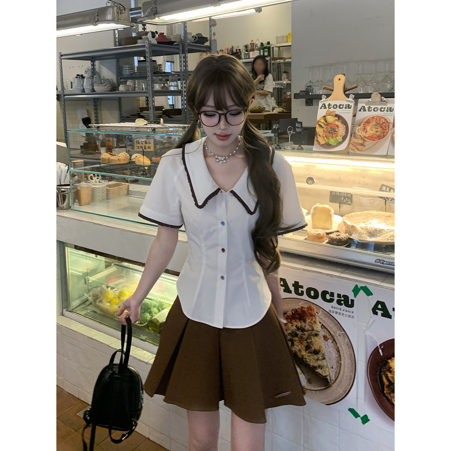 KEIKO 学院风白色翻领短袖衬衫女25夏季通勤法式漂亮打褶收腰上衣