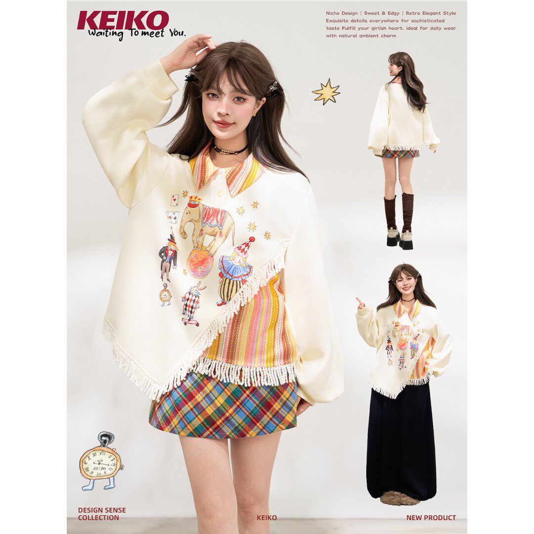 KEIKO马戏团印花POLO领卫衣女