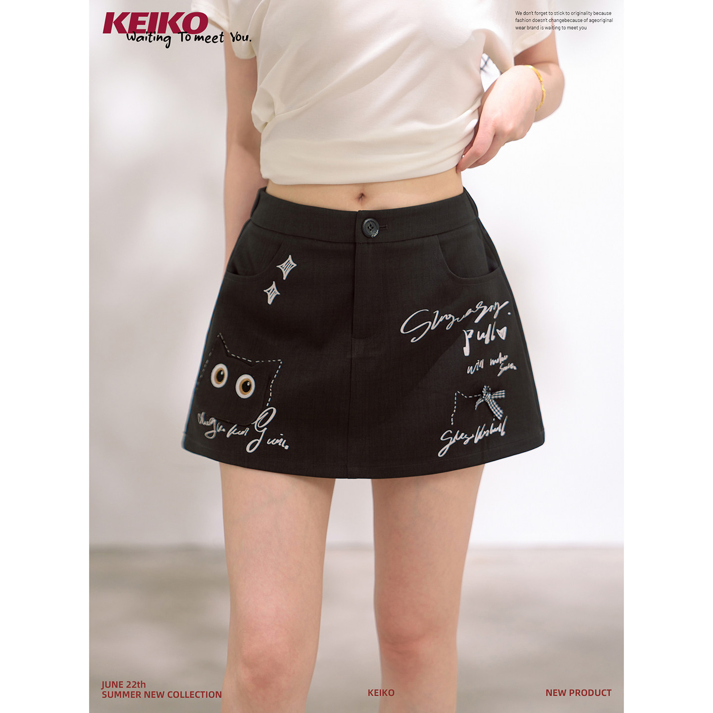KEIKO辣妹黑色字母印花半身裙