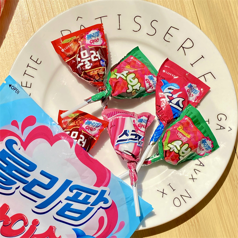 韩国进口零食乐天四味棒棒糖可乐西瓜水果混合口味儿童休闲小可爱
