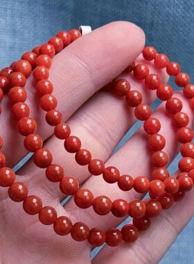 09F74凉山瓦西料南红正色柿子红单圈手串多样性发其一