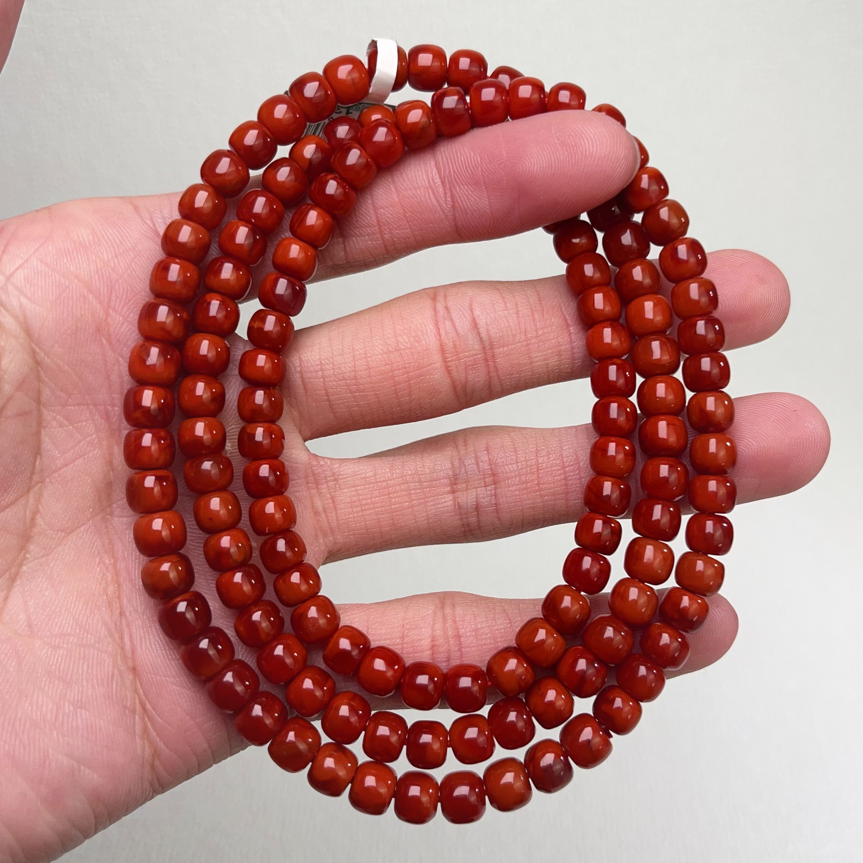 1649C15凉山瓦西料南红锦红老型多圈手串项链