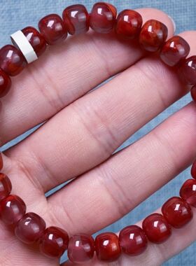 206C02凉山瓦西料南红柿子牛血玫锦红老型单圈手串