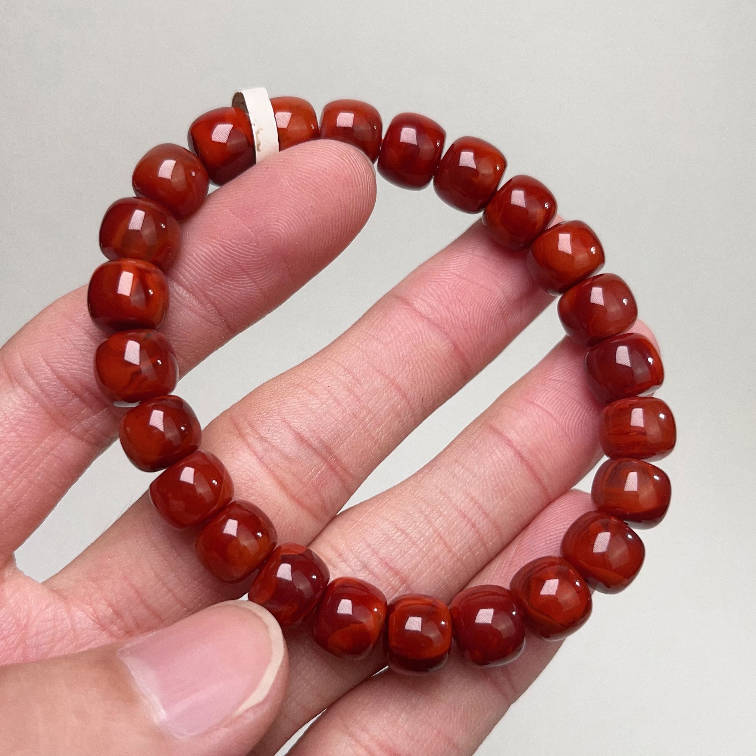 907C34凉山瓦西料南红牛血双色锦红老型单圈手串