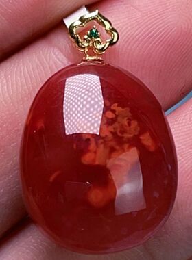 22C61四川凉山南红老瓦西柿子锦牛血火焰水滴吊坠