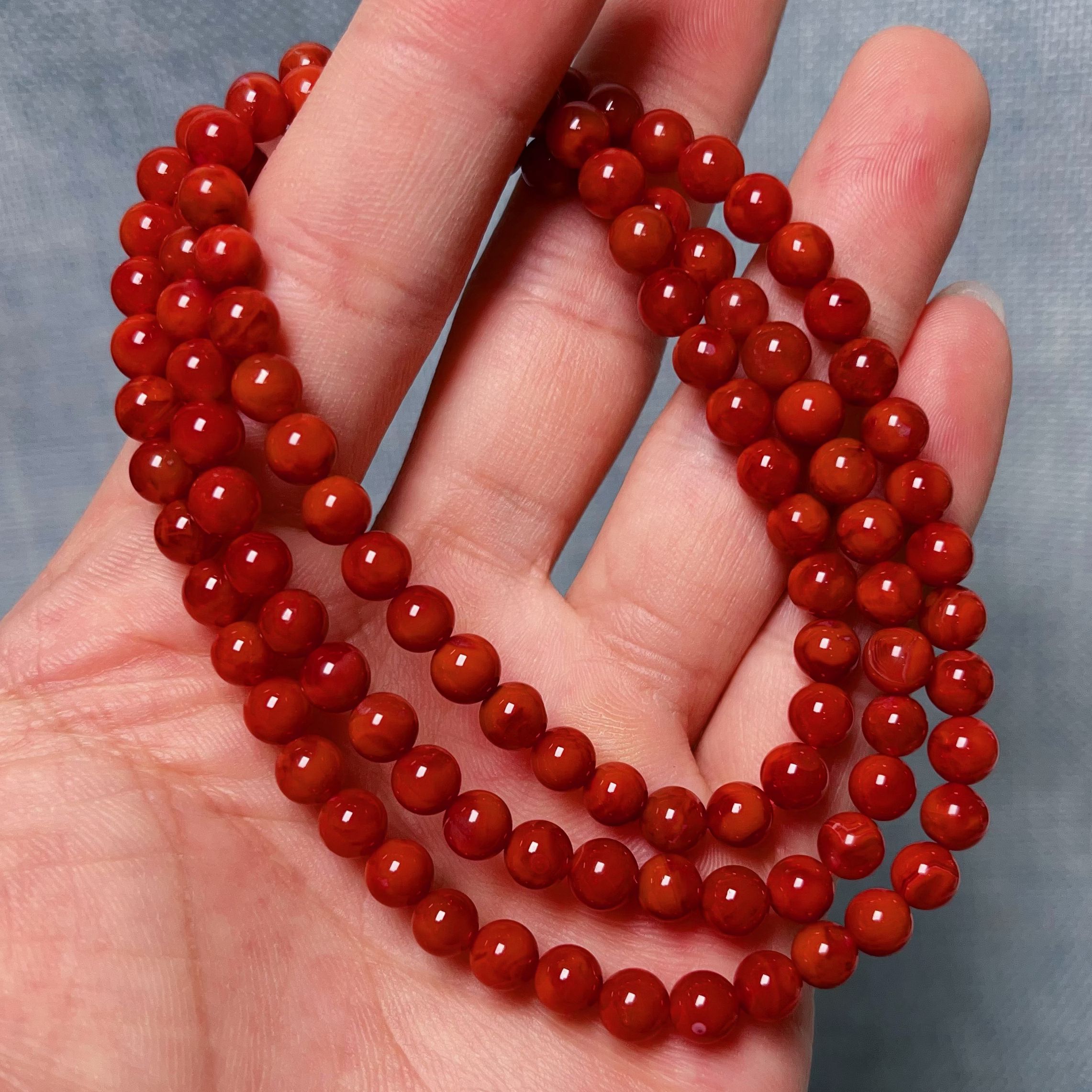 082A52凉山瓦西料南红柿子锦火焰多圈手串