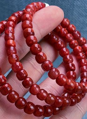 01Q202凉山瓦西料南红牛色双锦火焰单圈手串多样性发其一