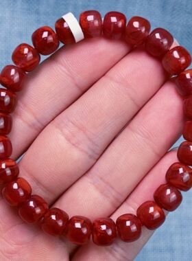 756C31天然凉山原矿南红高品质玫锦红老型单圈手串