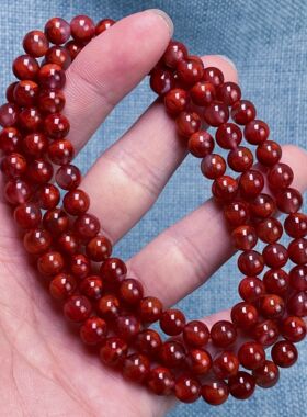 01A165凉山瓦西料南红原矿妖牛色火焰多圈手串