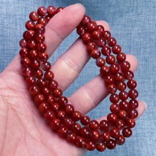 01A165凉山瓦西料南红原矿妖牛色火焰多圈手串