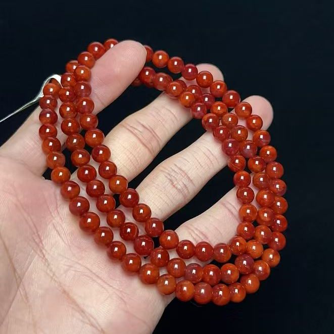 358C47凉山瓦西料南红玫锦红多圈手串项链