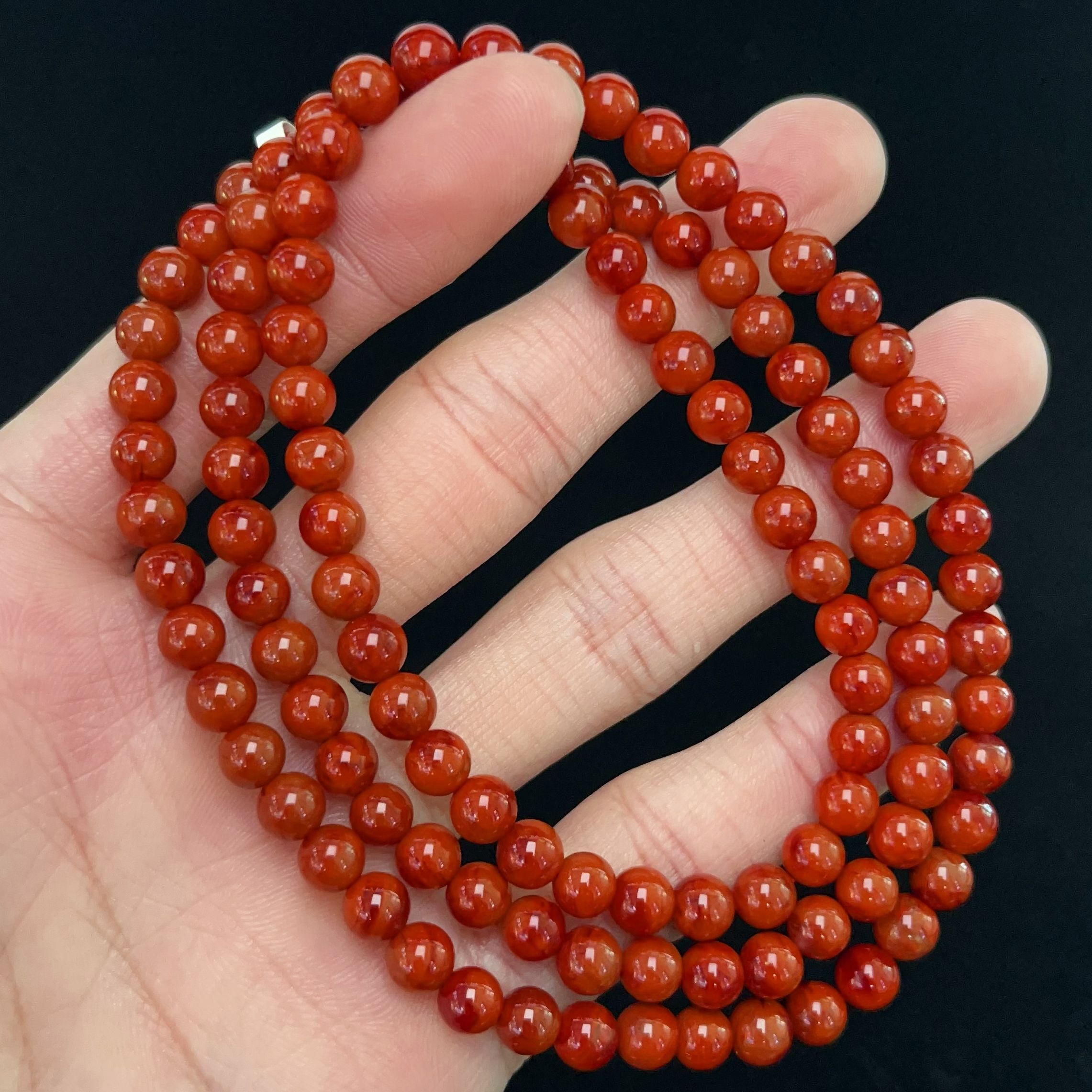 1308C15凉山瓦西料南红柿子锦红火焰多圈手串项链