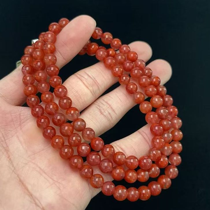 058C23凉山瓦西料南红玫锦红多圈手串项链