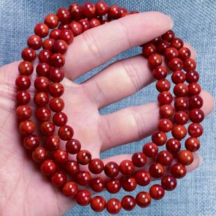 01C65凉山瓦西料南红原矿柿子锦妖火焰单圈手串