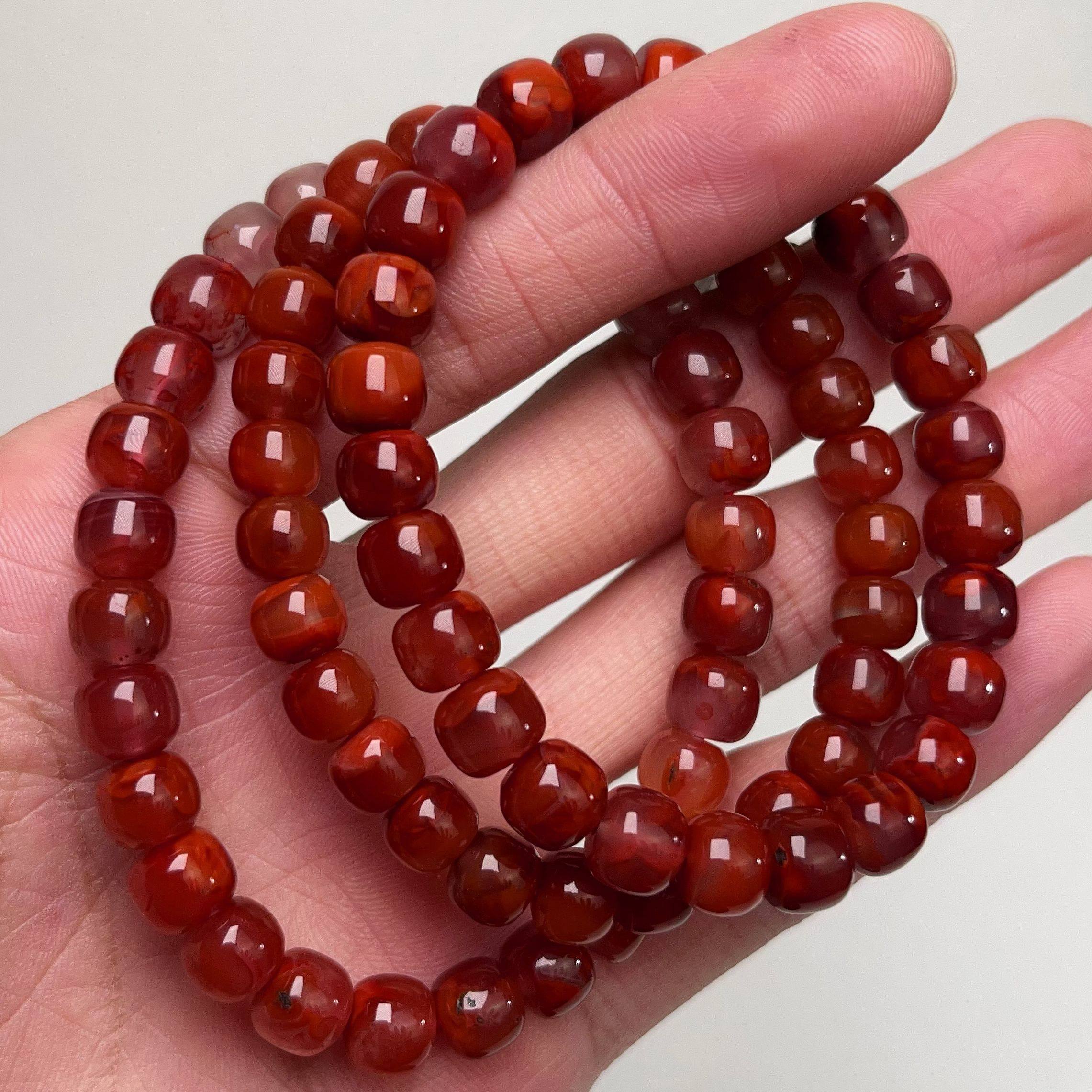 099C30凉山南红玫瑰锦红老型单圈手串 多样性发其一