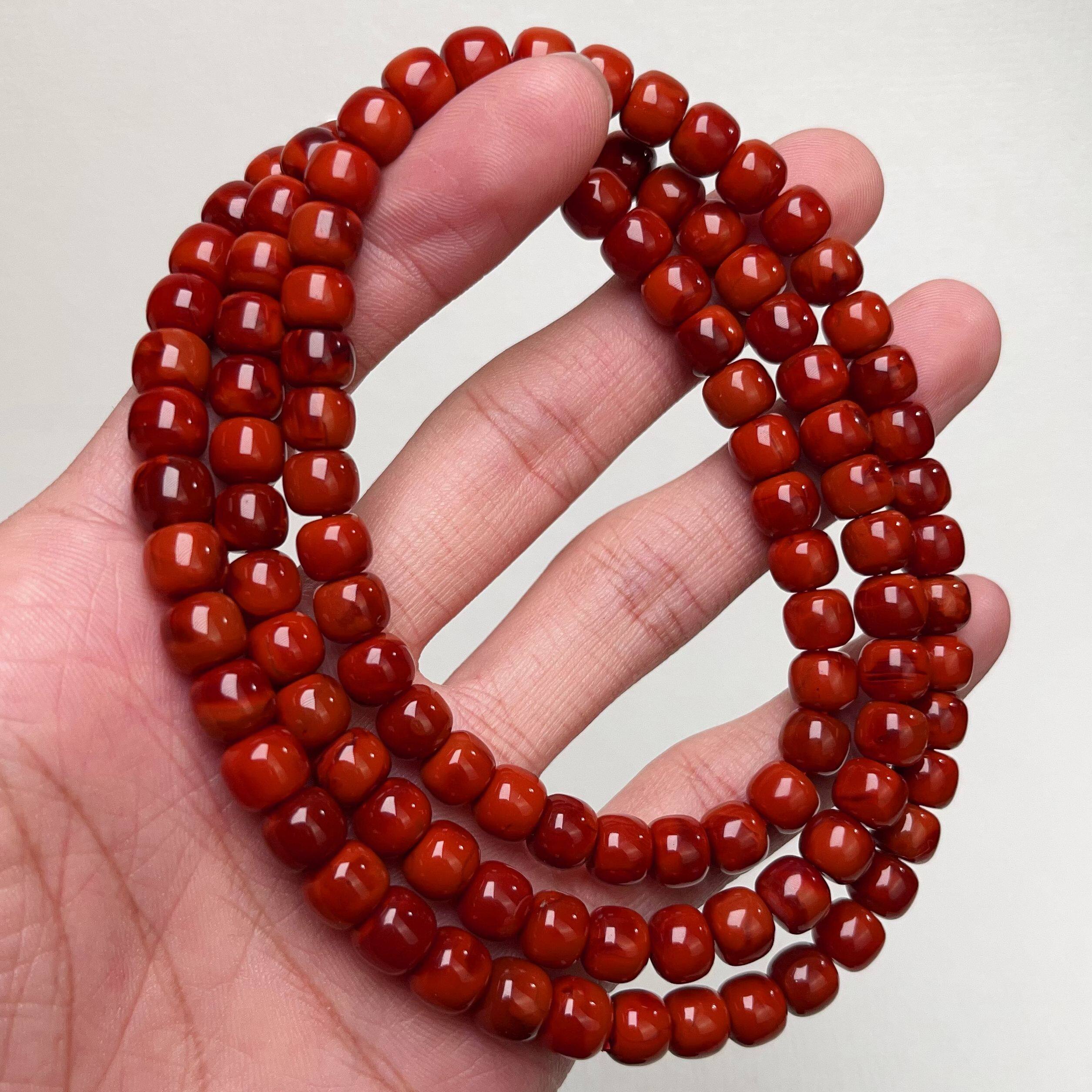 2146C15天然凉山原矿南红双色锦红老型多圈手串项链