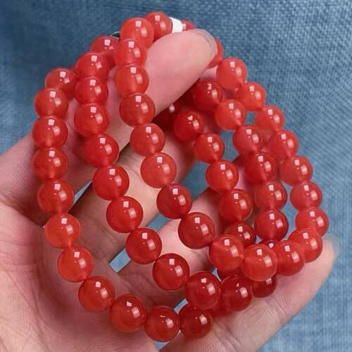 07F82云南保山料南红原矿樱桃红单圈手串多样性发其一