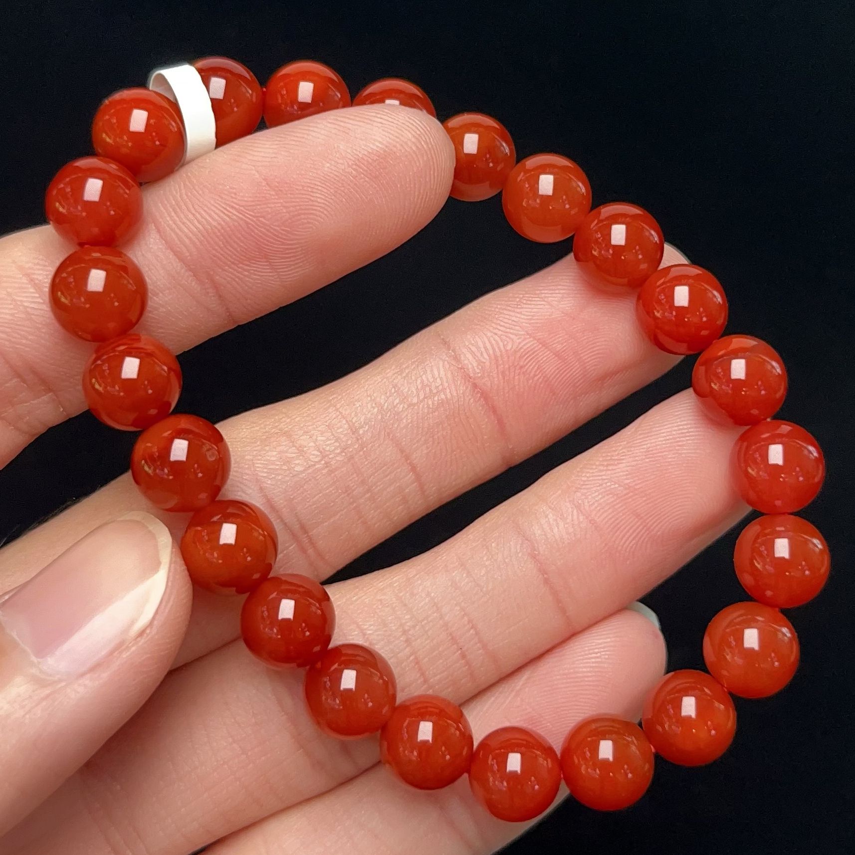 306C48凉山南红瓦西料柿子玫锦红单圈手串多样性发其一