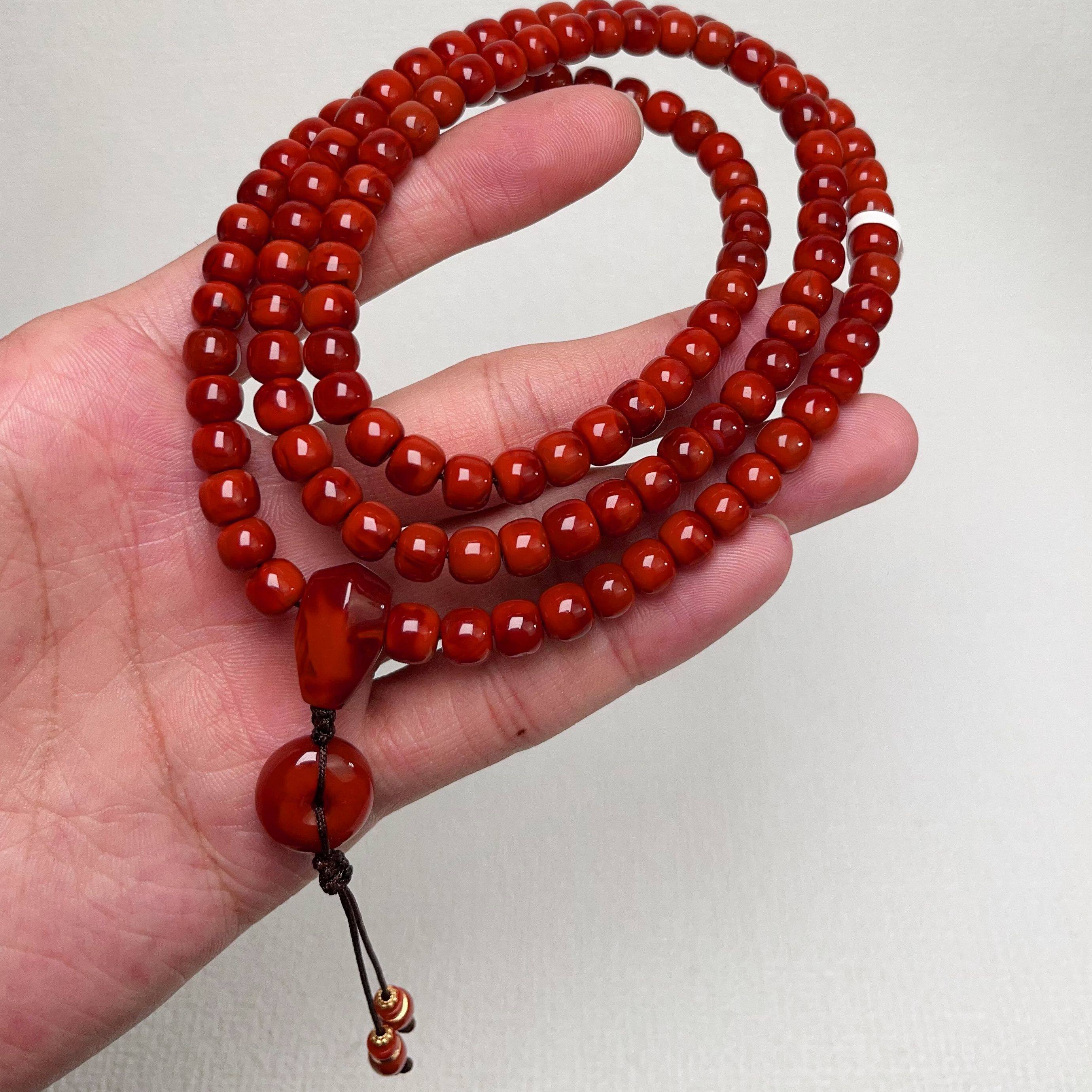 2409C15凉山瓦西料南红牛血锦多圈手串毛衣链