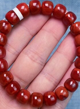 1609F103凉山瓦西料南红牛血火焰单圈手串多样性发其一